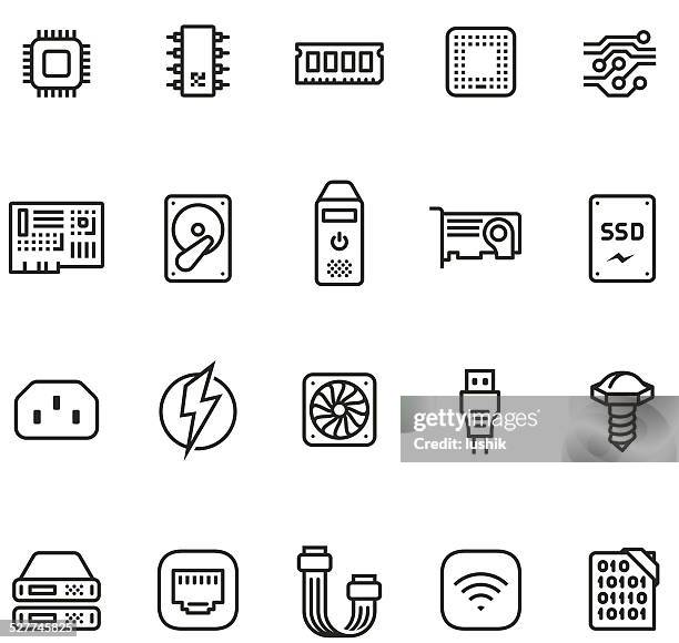 ilustrações de stock, clip art, desenhos animados e ícones de hardware conjunto de ícones-unico pro 2pt acidente vascular cerebral - cpu