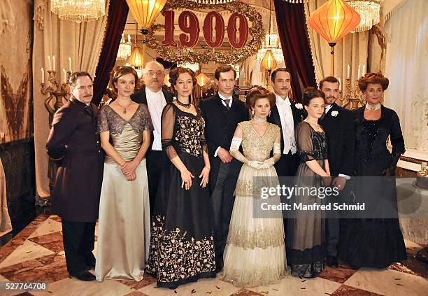 Robert Palfrader, Julia Koschitz, Karl Fischer, Ursula Strauss, Francesca von Habsburg and Josefine Preuss pose during a photo call for the film...