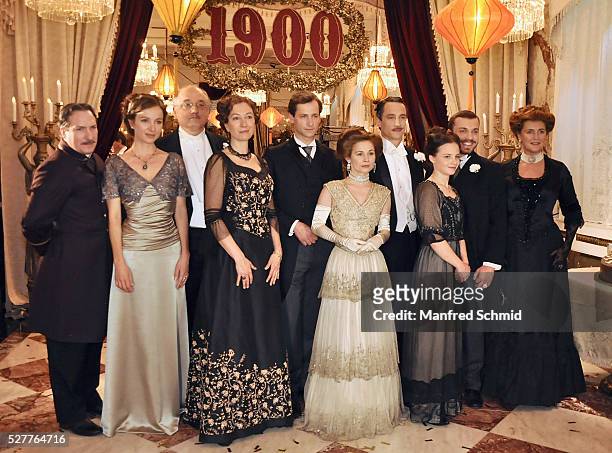 Robert Palfrader, Julia Koschitz, Karl Fischer, Ursula Strauss, Francesca von Habsburg and Josefine Preuss pose during a photo call for the film...