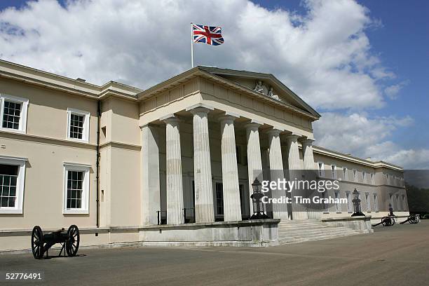 General view of Sandhurst Royal Military Academy which is flying a Union Jack flag, where Prince Harry begins his army officer training, on May 8,...