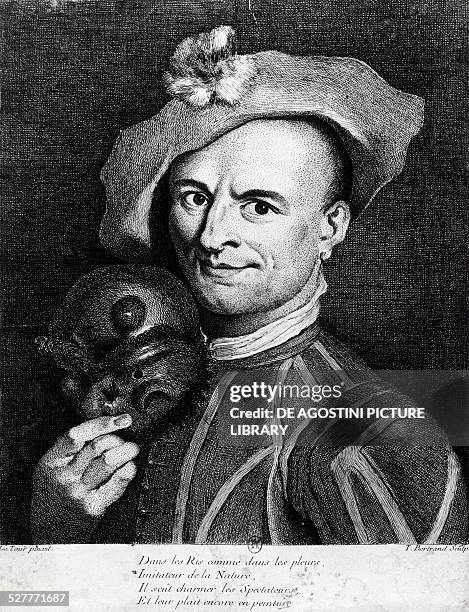 Portrait of Tommaso Antonio Visentini known as Thomassin , dressed as Harlequin holding a mask in his hand, actor of the Commedia dell'Arte,...