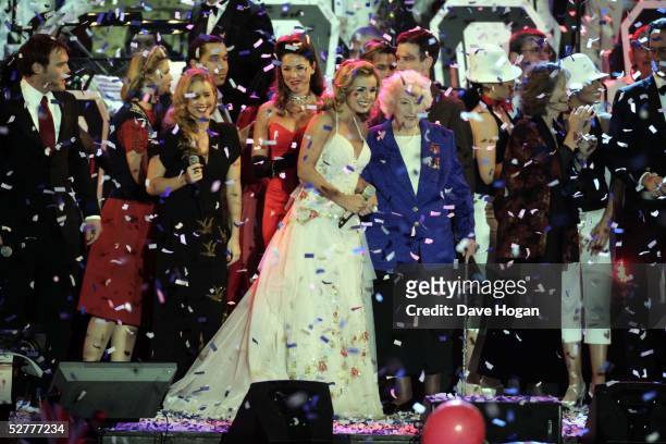 Performers Daniel Bedingfield, Lucie Silvas, Claire Sweeney, Katherine Jenkins and Dame Vera Lynn appear on stage at "A Party To Remember", a free...