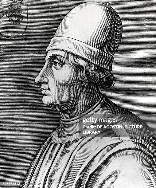Portrait of Andrea Fortebracci known as Braccio da Montone , Italian condottiere engraving by Aliprando Capriolo . Italy, 15th-17th century.