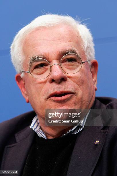 American architect Peter Eisenman speaks during a press conference on May 9, 2005 in Berlin, Germany. After 17 years of heated debate, The holocaust...