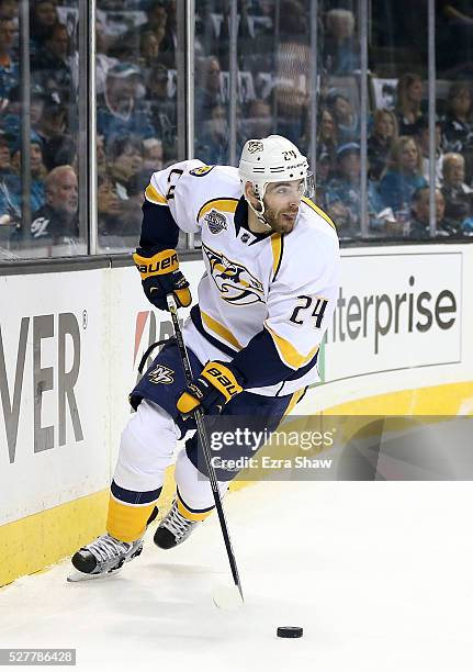 Eric Nystrom of the Nashville Predators in action against the San Jose Sharks in Game One of the Western Conference Second Round during the 2016 NHL...