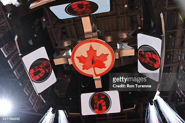 View of the ceiling of the Air Canada Centre before the game between the Toronto Raptors and the Indiana Pacers in Game Seven of the Eastern...