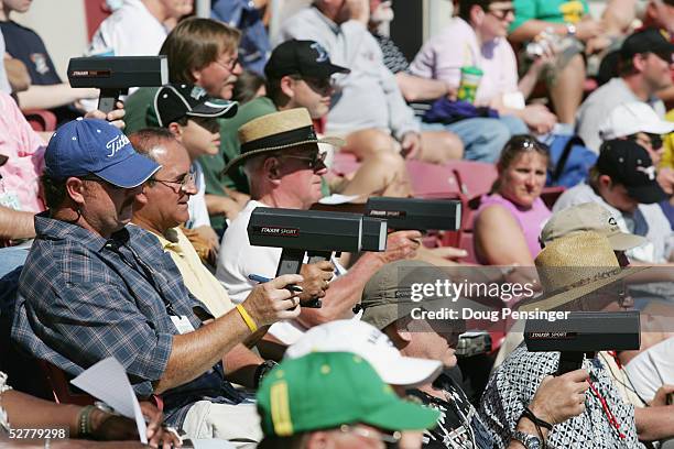 Team scouts keep their radar guns trained on the pitchers as the Tampa Bay Devil Rays go on to defeat the Pittsburgh Pirates 5-3 in an MLB Spring...