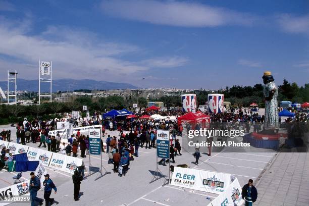 Basketball fans participate in the NBA-Sponsored 3-on-3 on April 2, 1995 in Athens, Greece. NOTE TO USER: User expressly acknowledges and agrees...