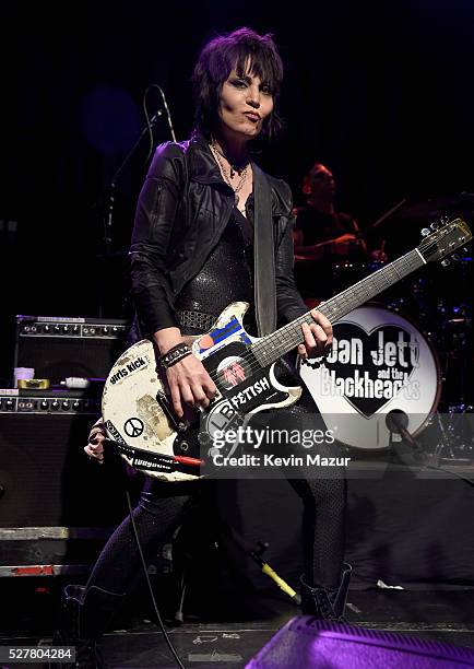 Musician Joan Jett of Joan Jett and the Blackhearts performs onstage during the 2nd Annual National Concert Day presented by Live Nation at Irving...