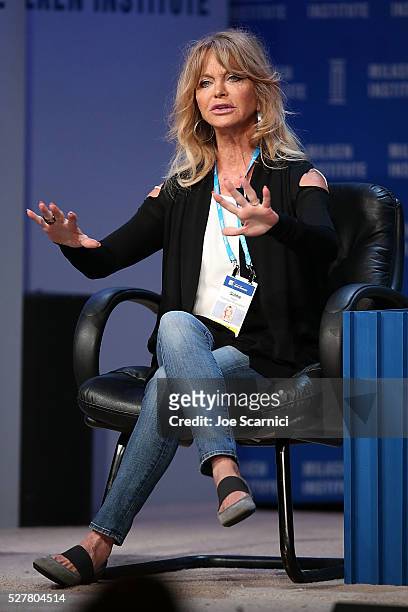 Goldie Hawn speaks onstage at the 2016 Milken Institute Global Conference on May 03, 2016 in Beverly Hills, California.