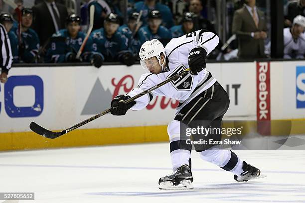 Luke Schenn of the Los Angeles Kings in action against the San Jose Sharks in Game Four of the Western Conference First Round during the NHL 2016...