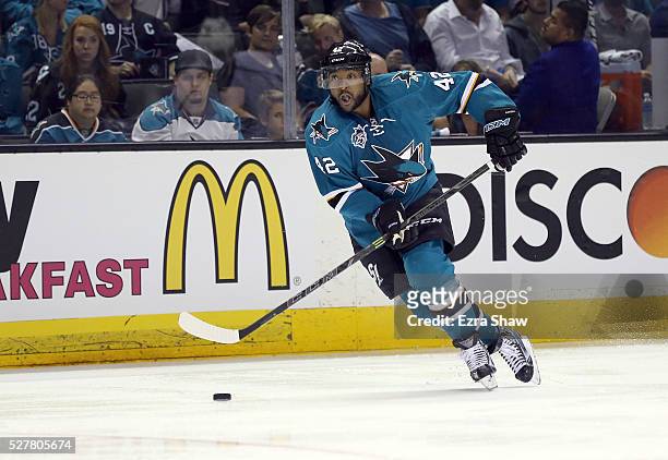 Joel Ward of the San Jose Sharks in action against the Los Angeles Kings in Game Four of the Western Conference First Round during the NHL 2016...