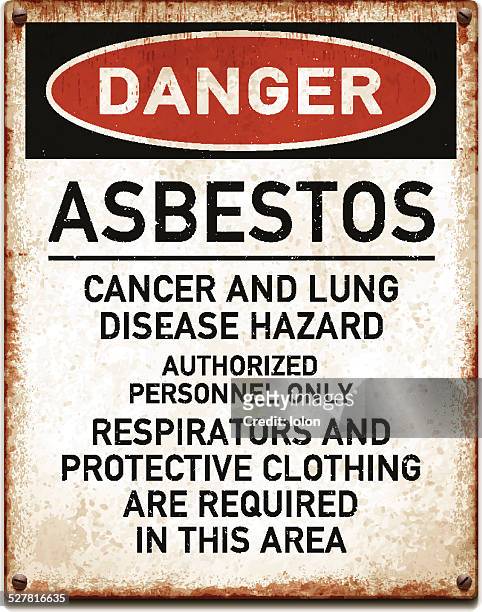 ilustraciones, imágenes clip art, dibujos animados e iconos de stock de curado metálico cartel con peligro: amianto warning_vector - asbestos