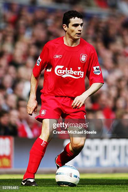 Antonio Nunez of Liverpool in action during the Barclays Premiership match between Liverpool and Bolton Wanderers at Anfield on April 2, 2005 in...