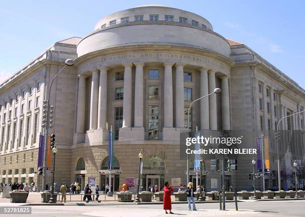 This 13 April, 2005 photo shows the front entrance to the Ronald Reagan Building and International Trade Center in Washington, DC. The first federal...