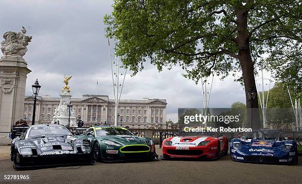 The Lister Storm, Aston Martin Racing DBR9, Larbre Ferrari 550 Maranello and the JMB Racing Maserati MC12 seen at the F.I.A. GT Championship...