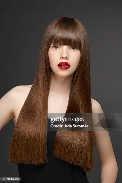 brunette with nice hair - shiny straight hair stock pictures, royalty-free photos & images
