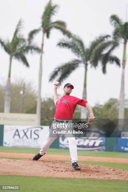 Matt Clement of the Boston Red Sox pitches against the Minnesota Twins during their preseason game on March 8, 2005 at City of Palms Park in Fort...