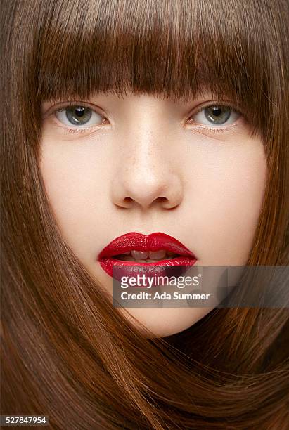 wrapped in hair - glossy lips stock pictures, royalty-free photos & images