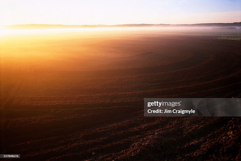 Sun Rising Over Plowed Field