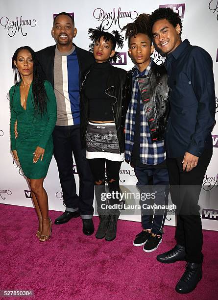 Jada Pinkett Smith, Will Smith, Willow Smith, Jaden Smith and Trey Smith attend VH1's "Dear Mama" Taping at St. Bartholomew's Church on May 3, 2016...