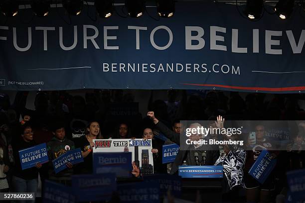 Senator Bernie Sanders, an independent from Vermont and 2016 Democratic presidential candidate, gestures during a campaign event in Louisville,...