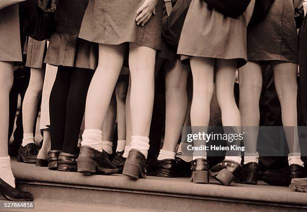 private schoolgirls - short skirt teens stock pictures, royalty-free photos & images