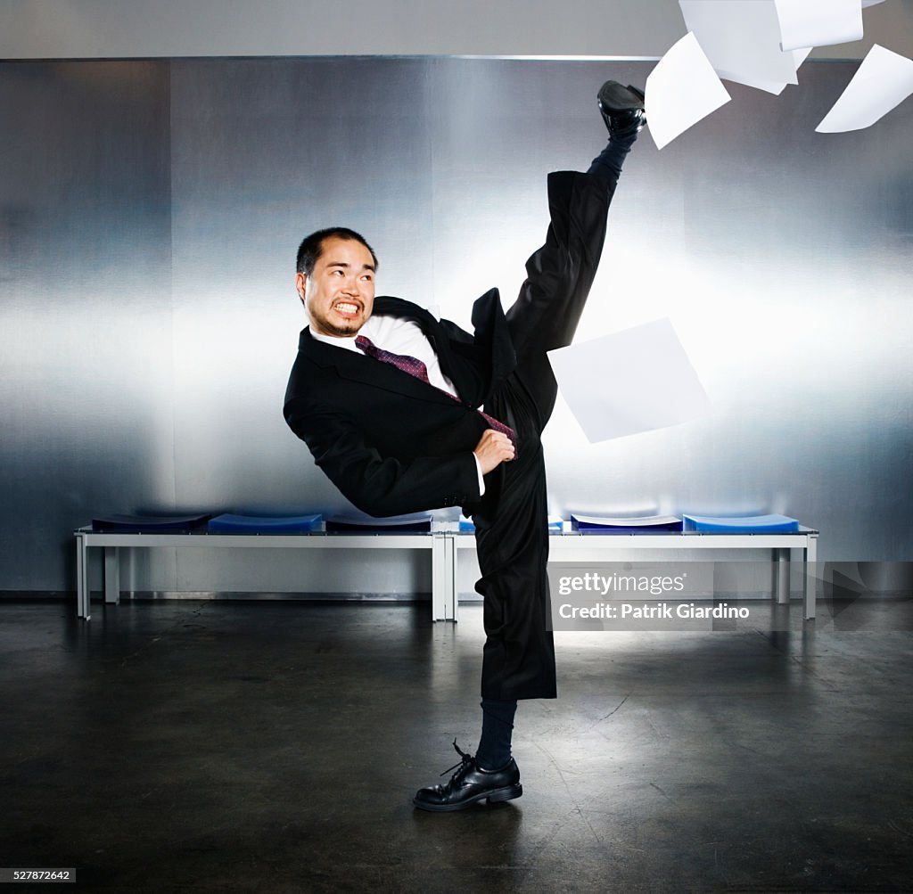 Businessman Practicing Karate