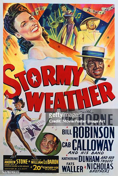 Poster for Andrew L. Stone's 1943 musical 'Stormy Weather' starring Lena Horne, Bill Robinson, and Cab Calloway.