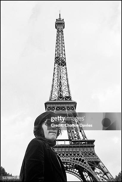 Scottish singer Alex Harvey , of The Sensational Alex Harvey Band, at the Eiffel Tower, Paris, 1977.