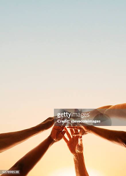 teamwork - hands sun stock pictures, royalty-free photos & images