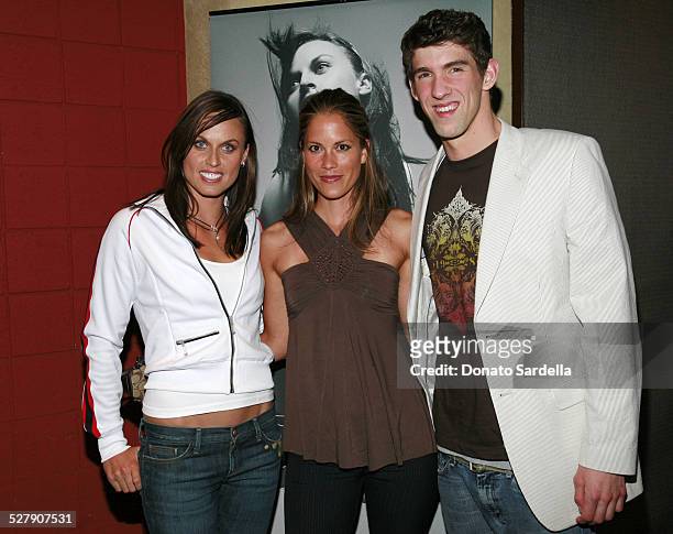 Amanda Beard, Maxine Bahns and Michael Phelps during New Speedo Axcelerate Collection Launch Party at Cabana Club in Hollywood, California, United...