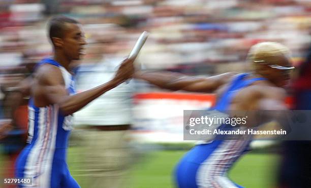 Paris; 4 x 400 m Staffel/Maenner; Feature Staffelstab Uebergabe