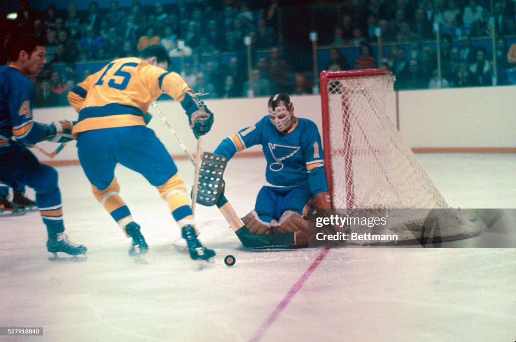 Glenn Hall Defending Goal