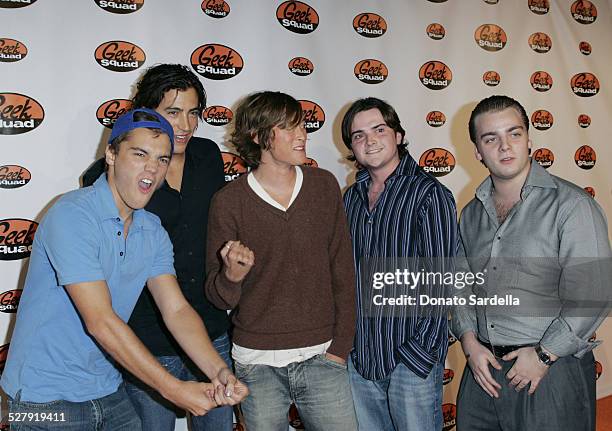 Emile Hirsch , Andrew Kegan and guests during The Geek Squad Invades Los Angeles For The Launch of the new 24 Hour Computer Task Force Service at...