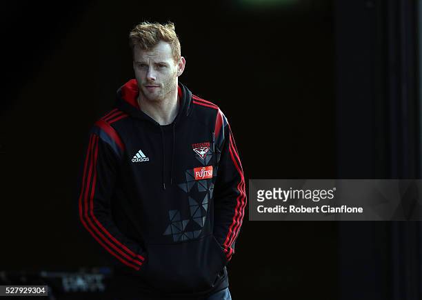 Adam Cooney of the Bombers arrives for a press conference during an Essendon Bombers AFL training session at True Value Solar Centre on May 4, 2016...