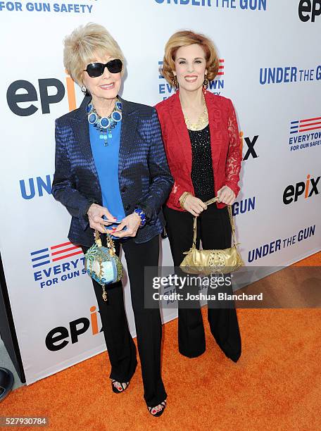 Karen Sharpe and Kate Kramer attend the "Under The Gun" LA premiere featuring Katie Couric and Stephanie Soechtig at Samuel Goldwyn Theater on May 3,...