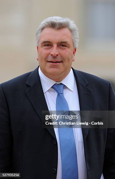 Junior Minister for Transports and Maritime Economy, Frederic Cuvillier answers to journalists as he leaves the Elysee presidential Palace after the...