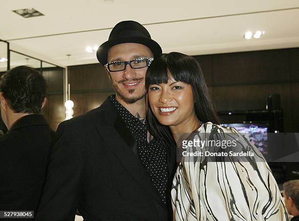 Artist Mattia Biagi and Mary Ta, Founder and Owner of Minotti Los Angeles attend Minotti Los Angeles And LA Art Show Present Young Collectors Night...