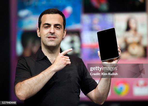 Hugo Barra, product management director of Android, introduces Google's new tablet computer, the Nexus 7 during the keynote speech at the Google I/O...