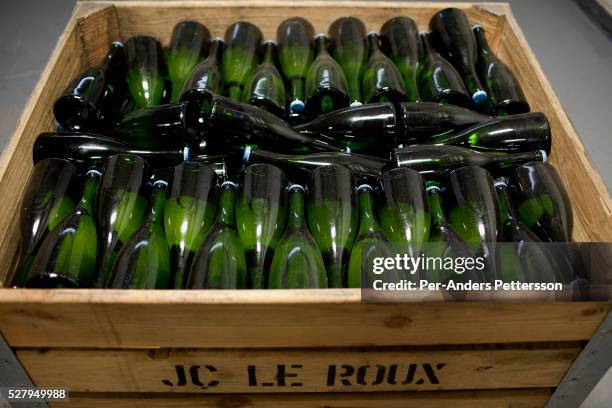 Close up of bottles of Pongracz sparkling wine at the J.C le Roux wine estate in Stellenbosch, South Africa.