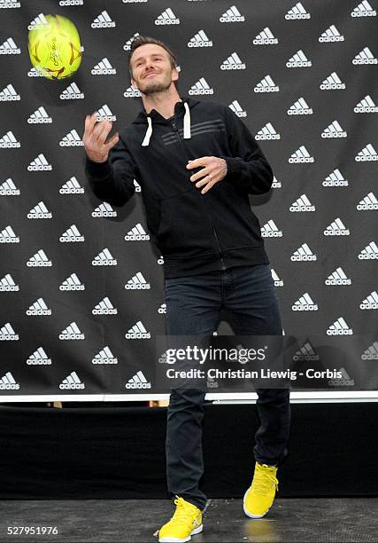 S David Beckham and Zinedine Zidane at Adidas store, Champs Elysees Avenue in Paris, France on February 28, 2013. Photo by Thierry...