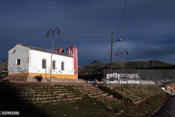 Virgen de la Candelaria. View of a church during the Fiesta de la Virgen de la Candelaria is held to honour the Virgen or the Dark Virgin of the Lake...