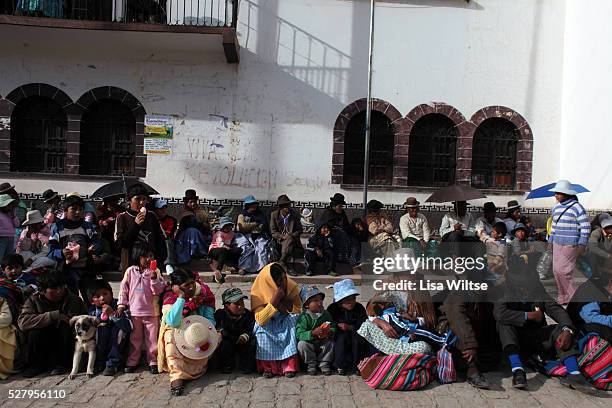 Virgen del la Candelaria. Crowds watch the parade during the the fiesta de la Virgen de la Candelaria is held to honour the Virgen or the Dark Virgin...