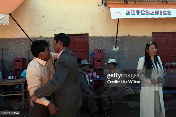 Virgen de la Candelaria. Drunken revellers during the Fiesta de la Virgen de la Candelaria is held to honour the Virgen or the Dark Virgin of the...