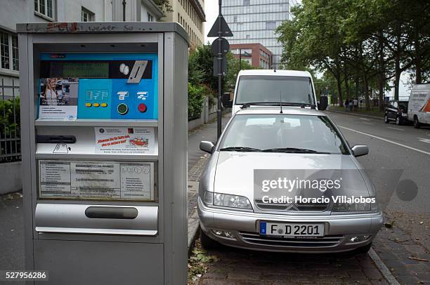 Parking meter in Sachsenhausen‘s Shaumainkai street, Frankfurt, Germany, 15 June 2013.