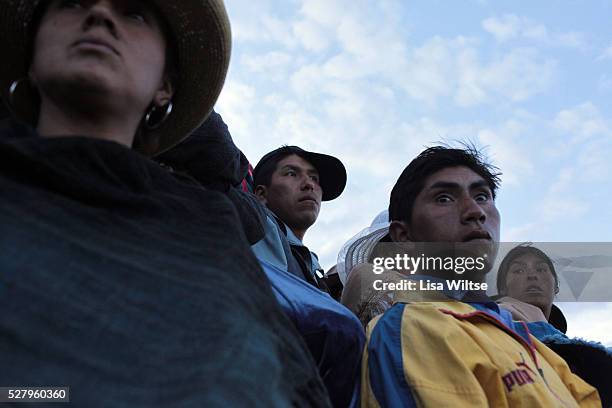 Virgen de la Candelaria. Crowds watching the annual bullfight during the fiesta de la Virgen de la Candelaria is held to honour the Virgen or the...