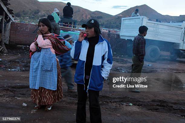 Virgen de la Candelaria. Crowds watching the annual bullfight during the fiesta de la Virgen de la Candelaria is held to honour the Virgen or the...