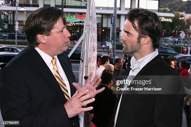Survivor Olan Horne, talks to actor James Oliver at the Showtimes Premiere Of "Our Fathers" held at The Directors Guild of America on May 10, 2005 in...