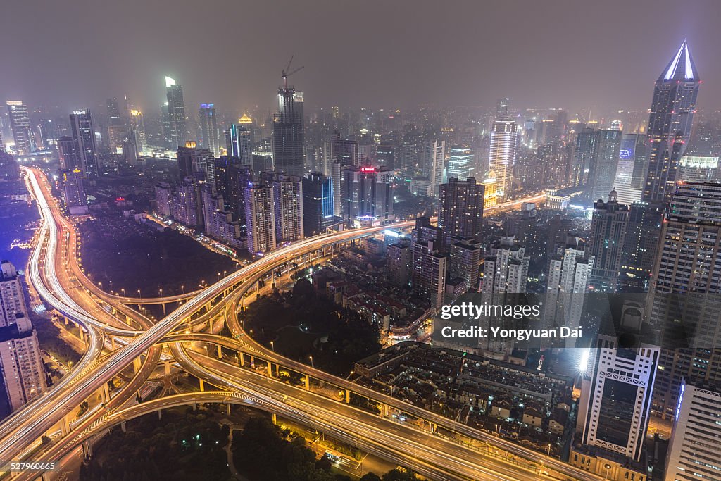 Aerial View of Shanghai at Night